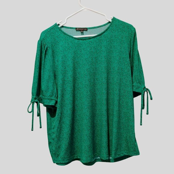 Adrianna Papell Green Short Sleeve Top With Tie Details, Womens XL, Polyester - Picture 1 of 7